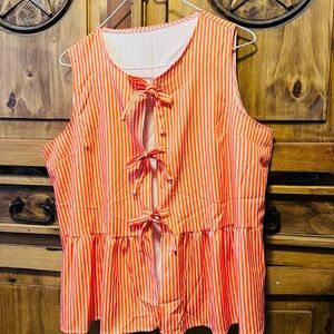 Vibrant Orange Striped Bow-Tie Blouse